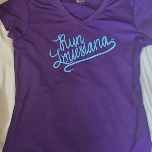 Purple 'Run Louisiana' V-Neck Athletic T-Shirt